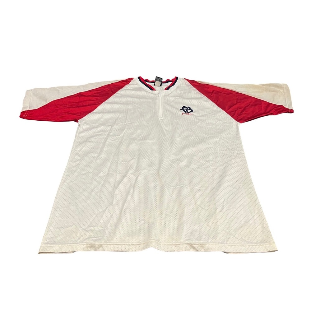 FUBU Jersey Mens XL White Red Quarter Zip Mesh Raglan Vintage 90s Made in USA